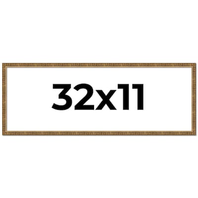 32x11 Frame Black Real Wood Picture Frame Kingsley Gold Distressed Photo Frame with UV Acrylic Foam Board Backing &