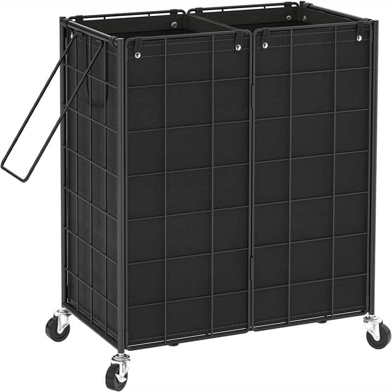 Double Laundry Hamper with Wheels - 22"L x 13"W x 26.4"H - Black