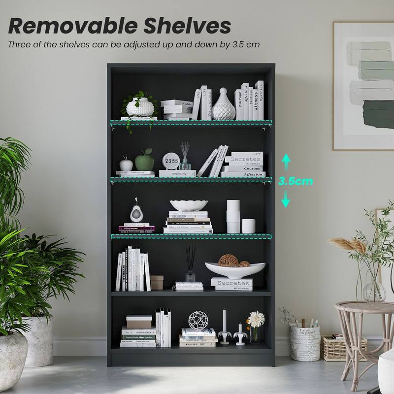 5 Shelf Modern Wood Bookshelf Wide Manga Bookcase for Bedroom