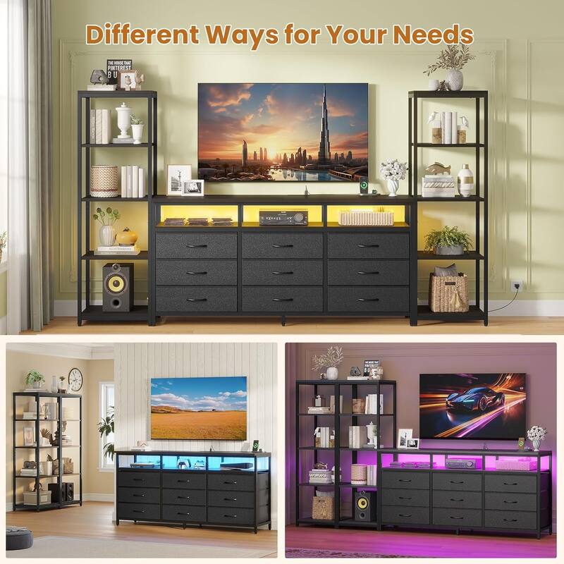 TV Stand Dresser with Bookcase TV Console Table Entertainment Center LED