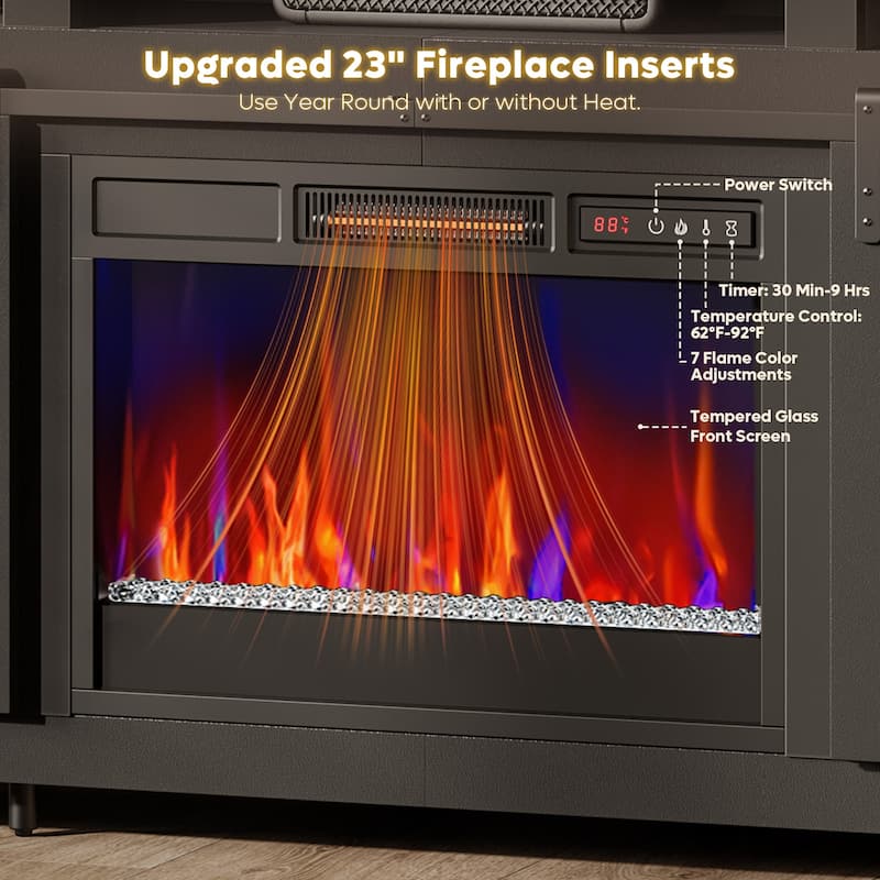 Bestier 60'' Fireplace TV Stand with Electric Fireplace Heater & Storage Cabinet for TVs up to 65 Inch