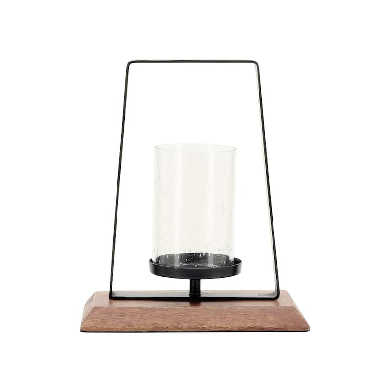 Sagebrook Home Metal Black Hurricane with Wood Base
