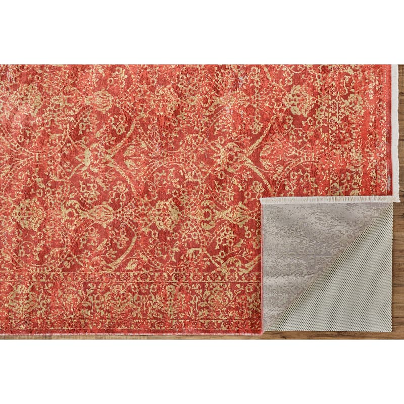 Tessina Distressed Ornamental Rug, Red/Gold/Orange, Area Rug