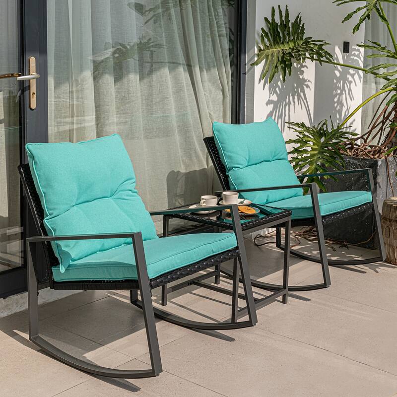 COSIEST Outdoor Bistro Rocking Chair Set with Cushions - Light Green