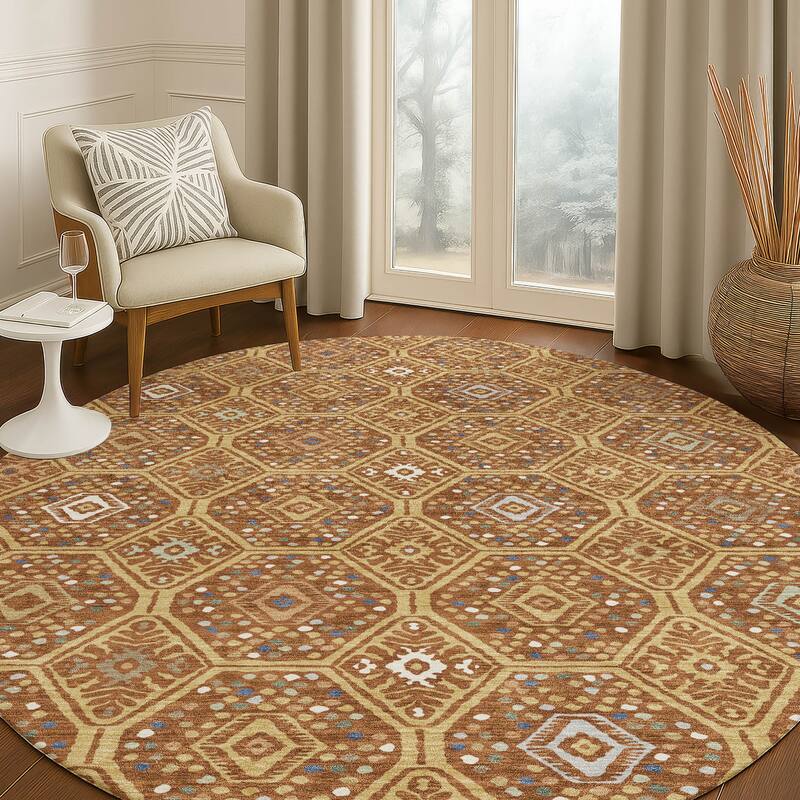 Machine Washable Indoor/ Outdoor Modern Hexi Chantille Rug