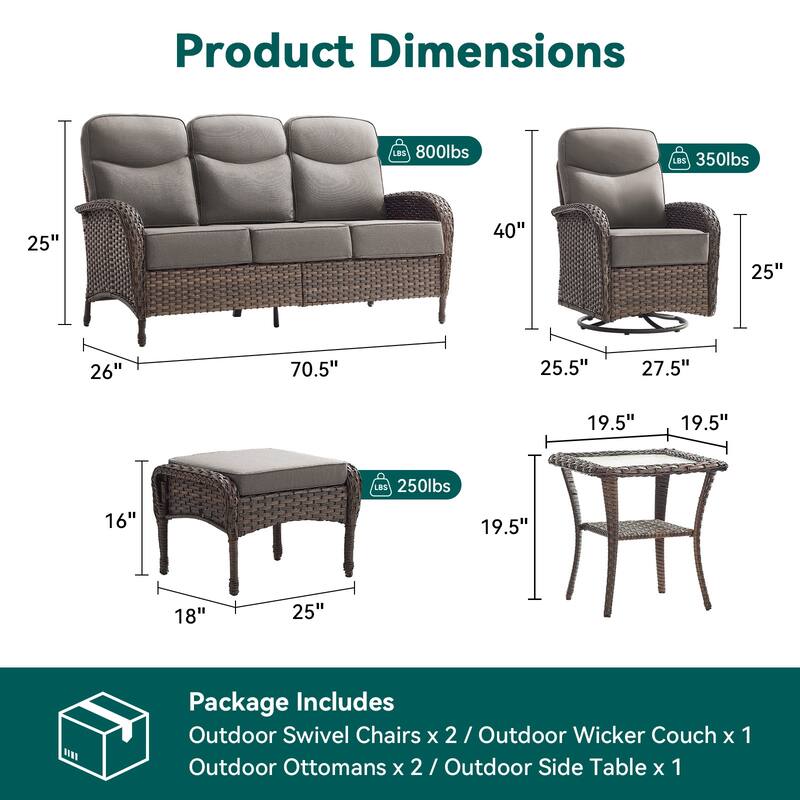 Pocassy Outdoor Sofa Swivel Chair and Ottman with Coffee Table