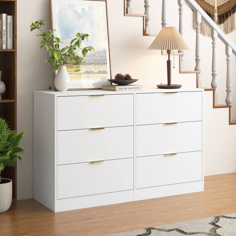 Modern 6 Drawer Dresser, Large Capacity Storage Cabinet, Clothing Organizer with Metal Handles for Bedroom, Living Room