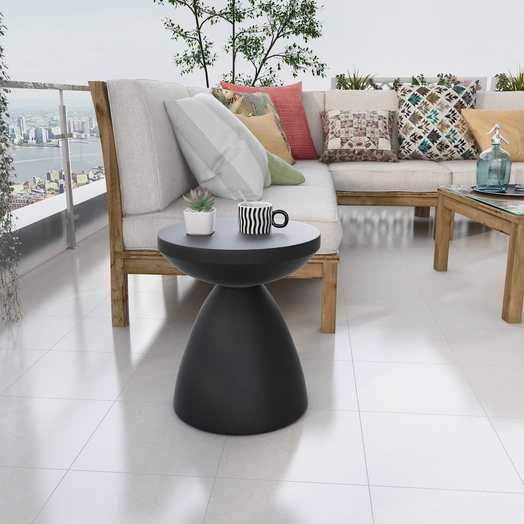 Dune Modern Round Fiberstone Side Table Indoor Outdoor Accent Table Pedestal Base Compact End Table