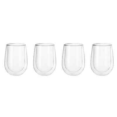Henckels Cafe Roma 4-pc Double-Wall Glassware Stemless White Wine Glass Set - Clear