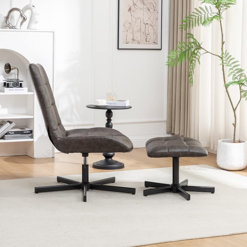 2-Piece Seating Set, Faux Leather Tufted Accent Chair and Ottoman