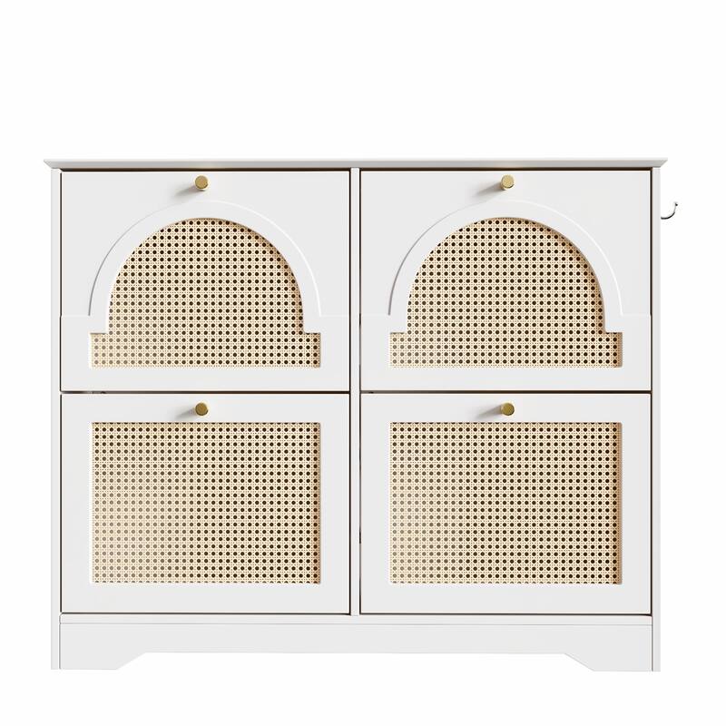 Freestanding Tipping Bucket Shoe Cabinet with 4 Flip Drawers