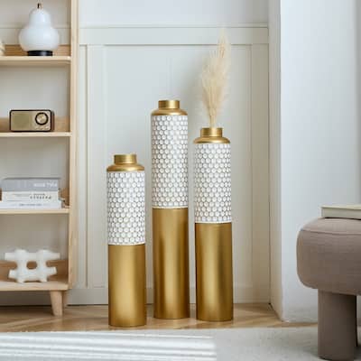 Large White Droplet Shaped Metal Vase 3-Piece Set for Modern Home