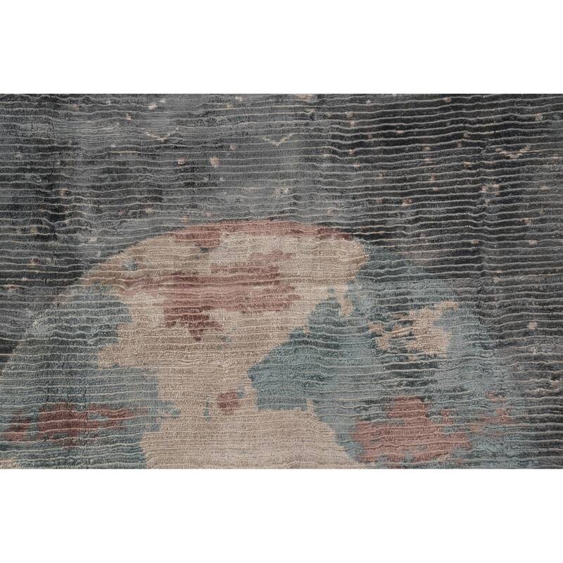 Hand Knotted Oriental Viscose Silk Carpet Modern Pictorial Greys & Charcoal Abstract Area Rug - 7' 0'' X 5' 0''