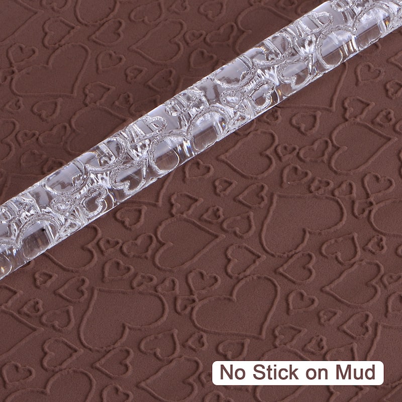 Acrylic Embossed Rolling Pin 16cm x 1cm Heart Pattern - Transparent