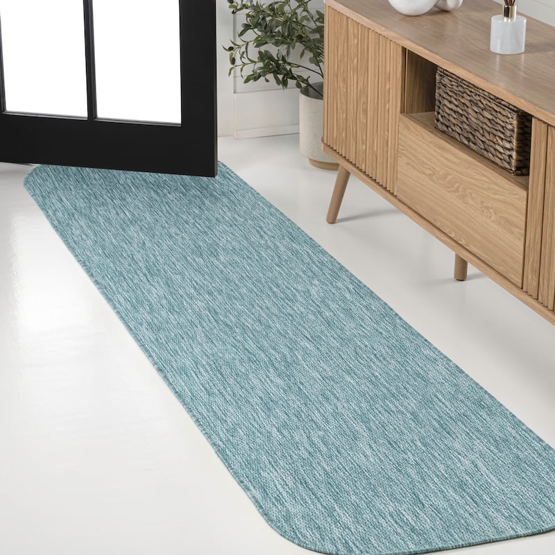 JONATHAN Y Miles Modern Minimalist Radius Corner Solid Indoor/Outdoor Shaped Area Rug - 2' X 8' - Turquoise