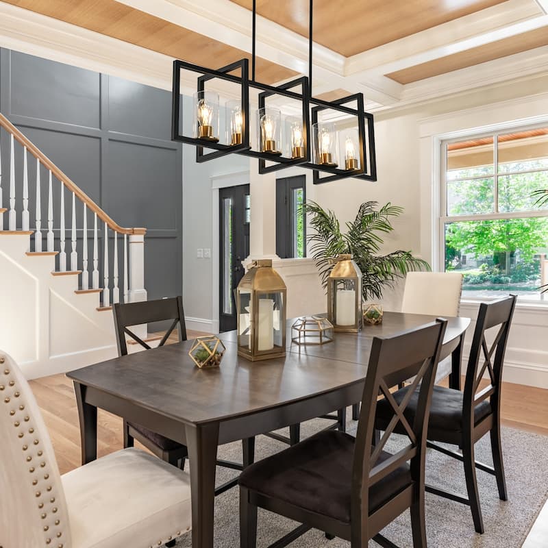 6-Light Modern Industrial Linear Crystal Kitchen Island Pendant Light - 43.3"