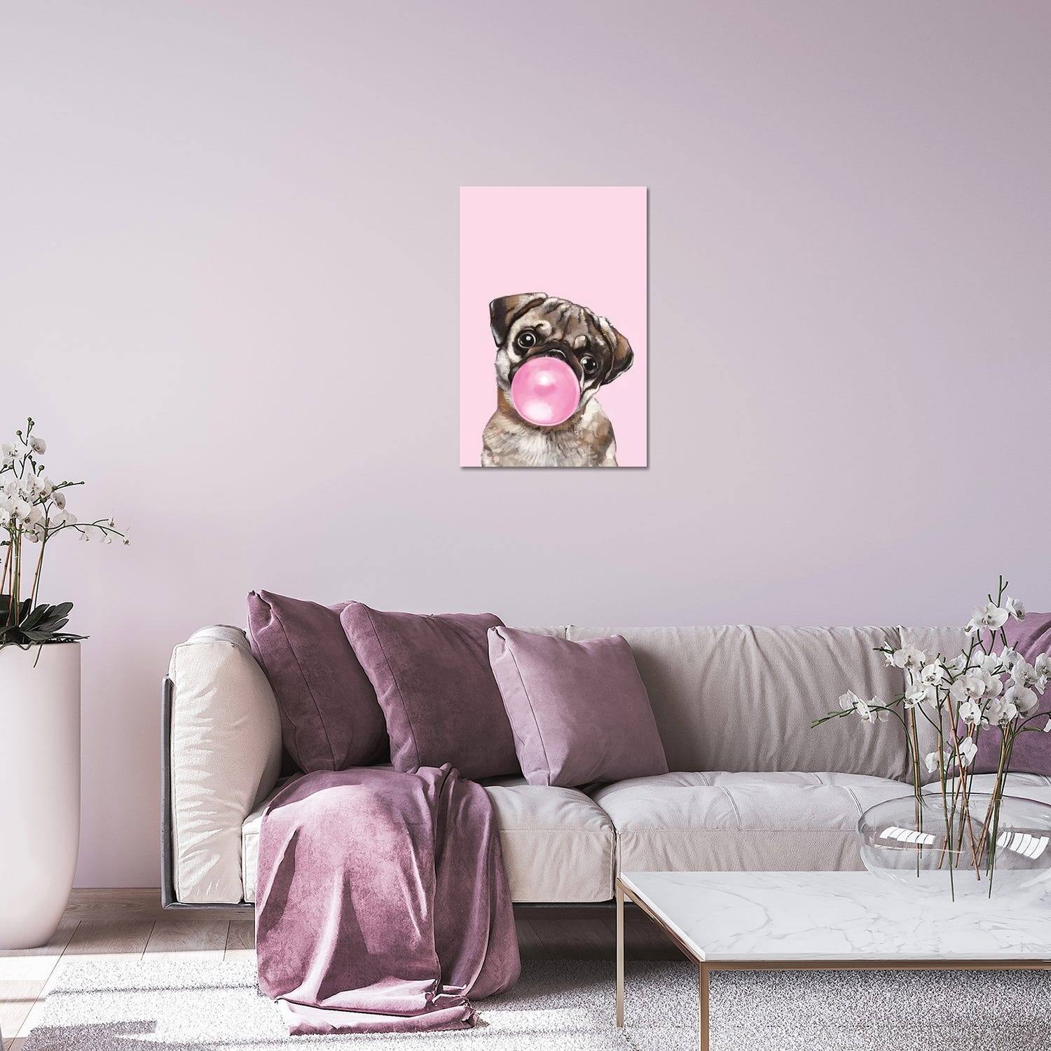 Pug Blowing Bubble Gum In Pink Print On Acrylic Glass by Big Nose Work ...