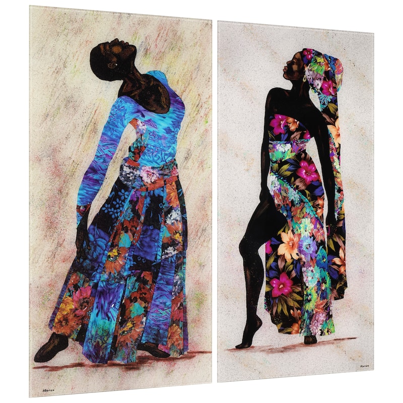 "Her Beauty I & II" Oversized 72"x 36" Frameless Free-Floating Reverse Printed Tempered Art Glass Panels Set
