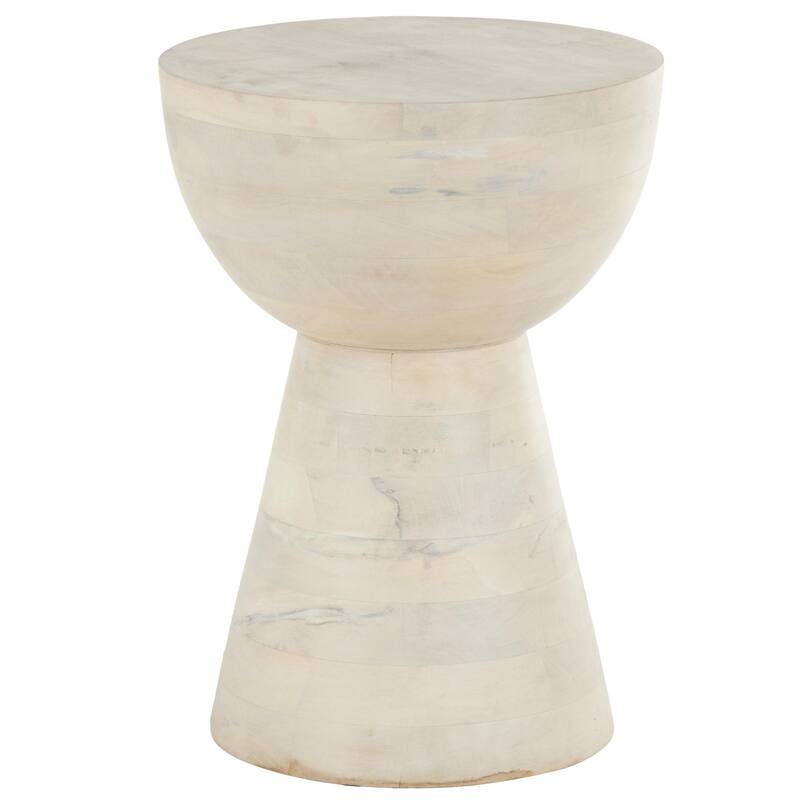 Mango Wood Accent Table with Cone Shaped Base - Cream - Roche River Decor - Cream