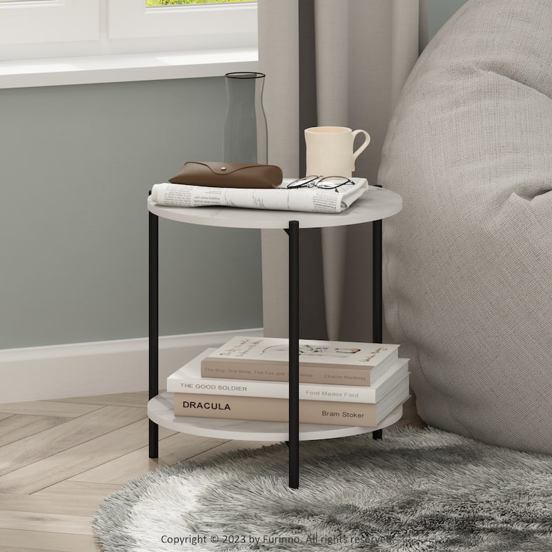 Furinno Besi 2-Tier Modern Round Side End Table with Sturdy Metal Legs, Americano