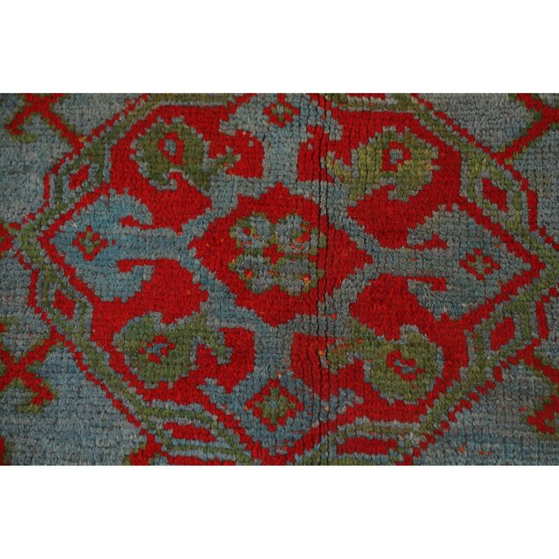 Vegetable Dye Oushak Turkish Antique Area Rug Handmade Wool Carpet - 7'3" x 9'9"