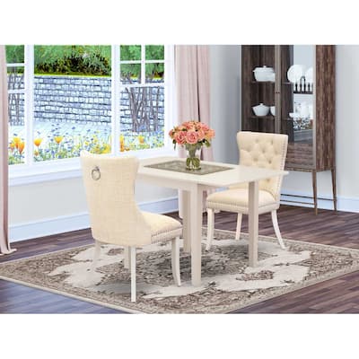 HomeStock 3-Pc Linen White Finish Rectangular Solid Wood Top with Dropleaf Dining Table Set