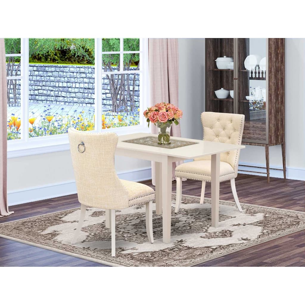 HomeStock 3-Pc Linen White Finish Rectangular Solid Wood Top with Dropleaf Dining Table Set