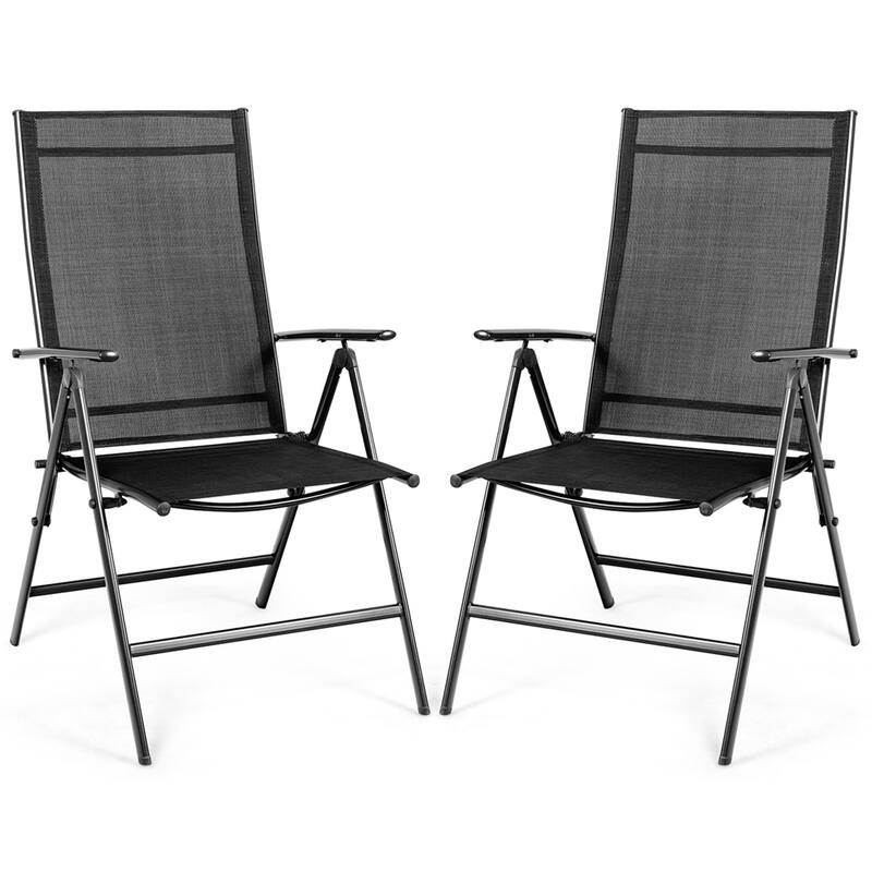 Costway Set of 2 Patio Folding Chair Recliner Adjustable Black - Set of 2 - Black - Black