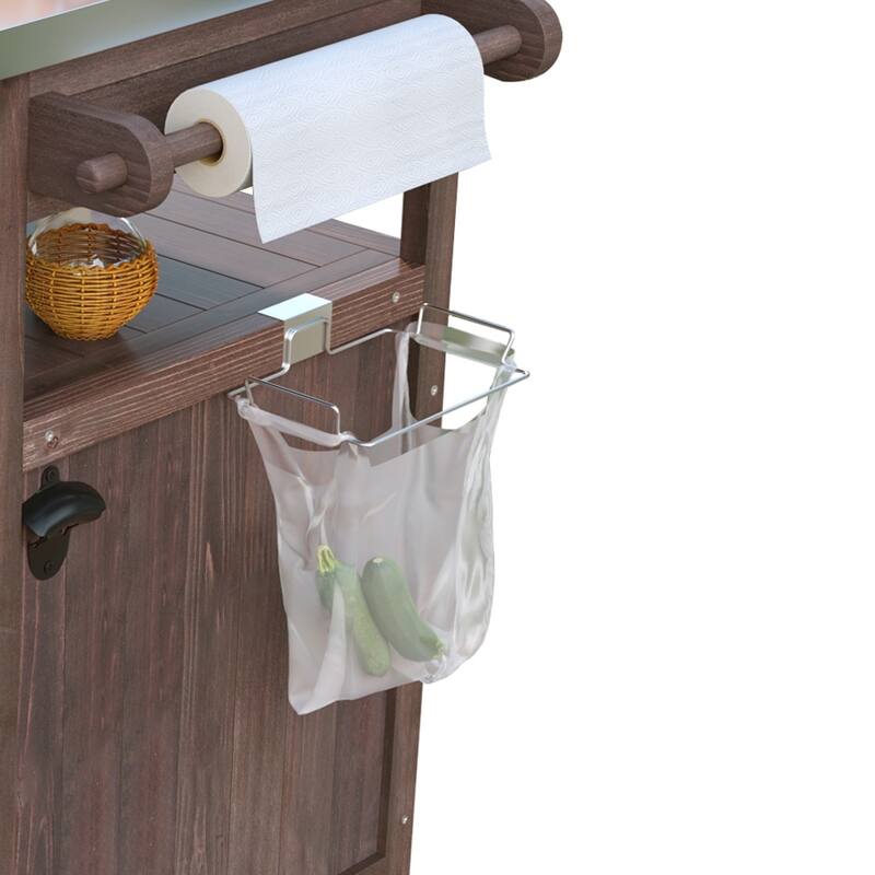 40.5" Outdoor Grill Cart with Stainless Steel Top,Solid Wood Outdoor Storage Cabinet with Drop Leaf - N/A