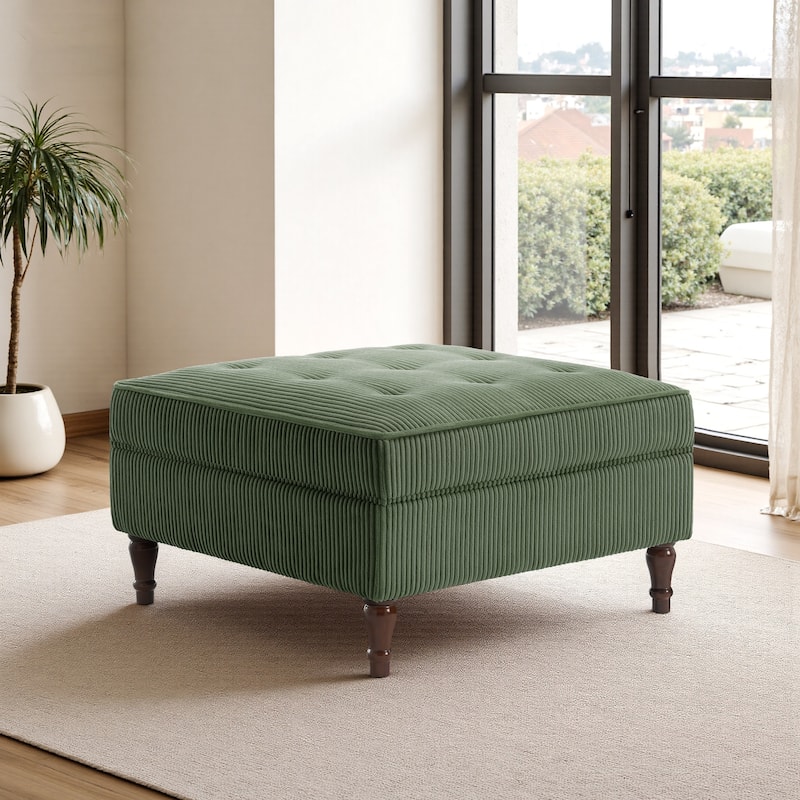Modular Corduroy Tufted Storage Ottoman with Reversible Tabletop