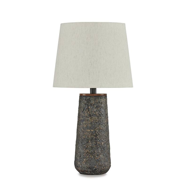 Roe Table Lamp Set of 2, Antique Black Textured Metal Base. Drum Shade