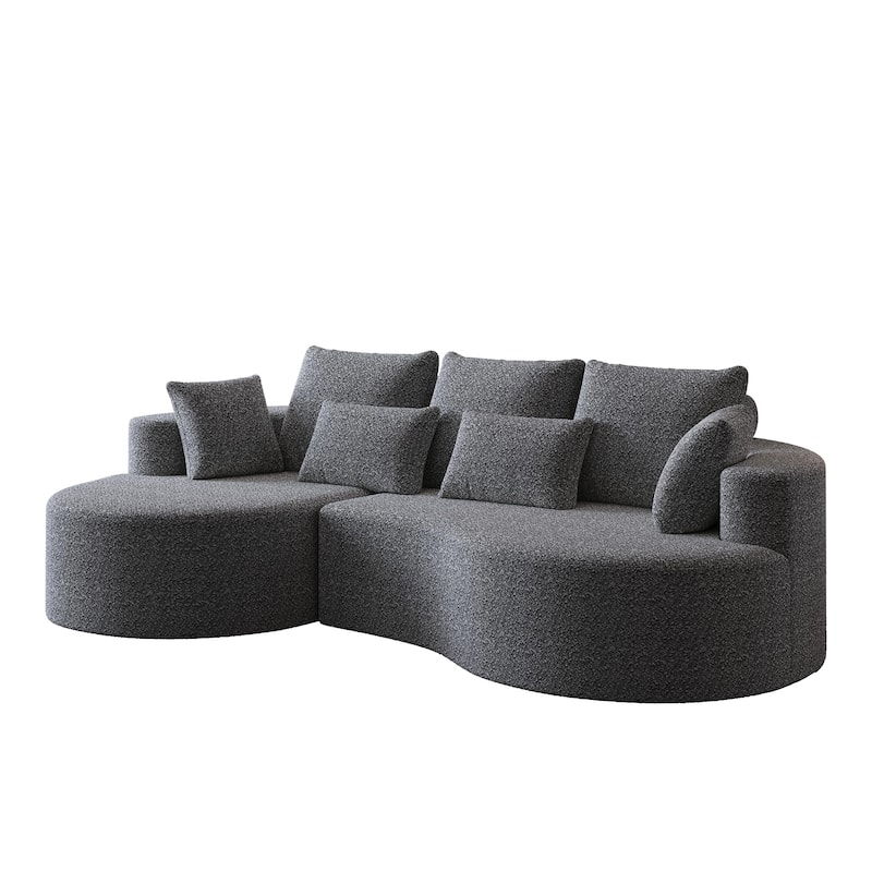 L-Shaped Curved Cloud Sectional Couch, Oversized Chenille Upholstered 4-Seater Sofa, Full Compressed Corner Sofa with 7 Pillows