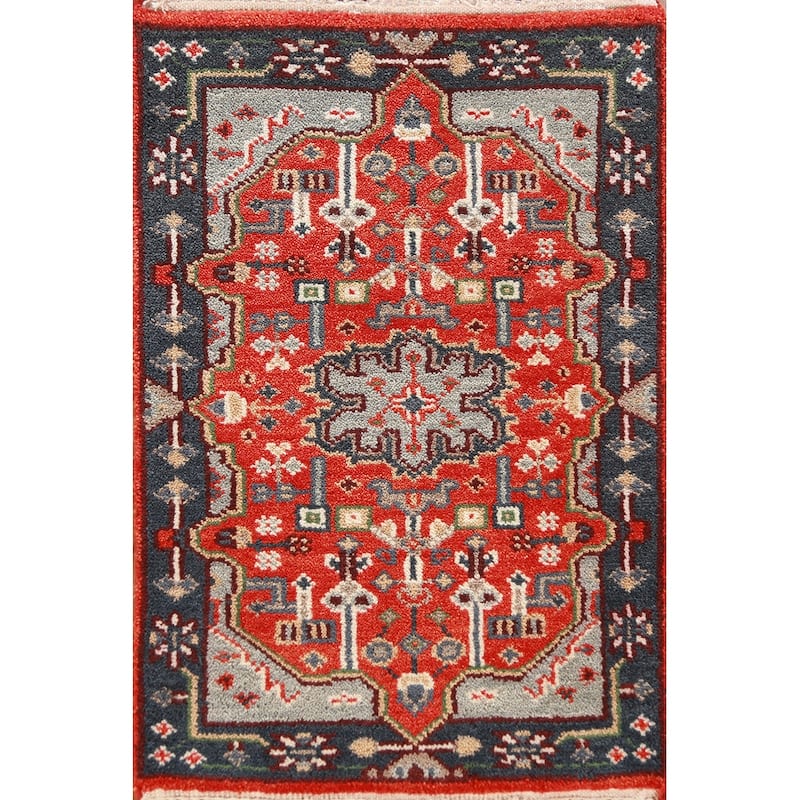 Orange Kazak Indian Accent Foyer Rug Handmade Wool Carpet - 2'0" x 3'0"