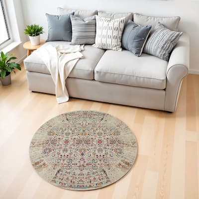 HomeRootsFloral Transitional Round Area Rug - 48' X '48' X '0.5