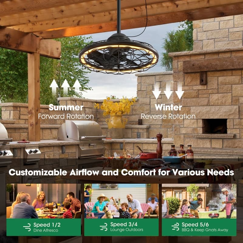 Wall Mounted Fan with Lights 20” Wall Mount Fan with Remote 6 Speeds Plug in Wall Fan Reversible Dimmable 360°Adjustable