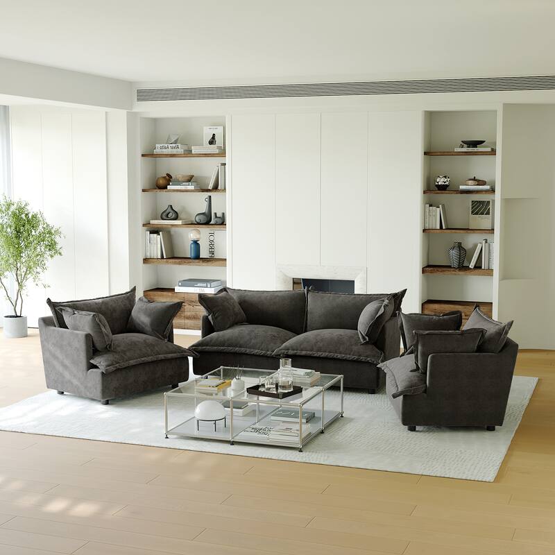 Comfy Cloud Oversized Chenille Modular Sectional Sofa Armchair Set