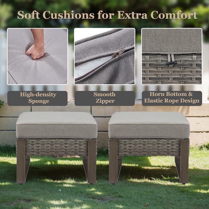 Outdoor Swivel Rocker Patio Chairs and Ottoman - Grey