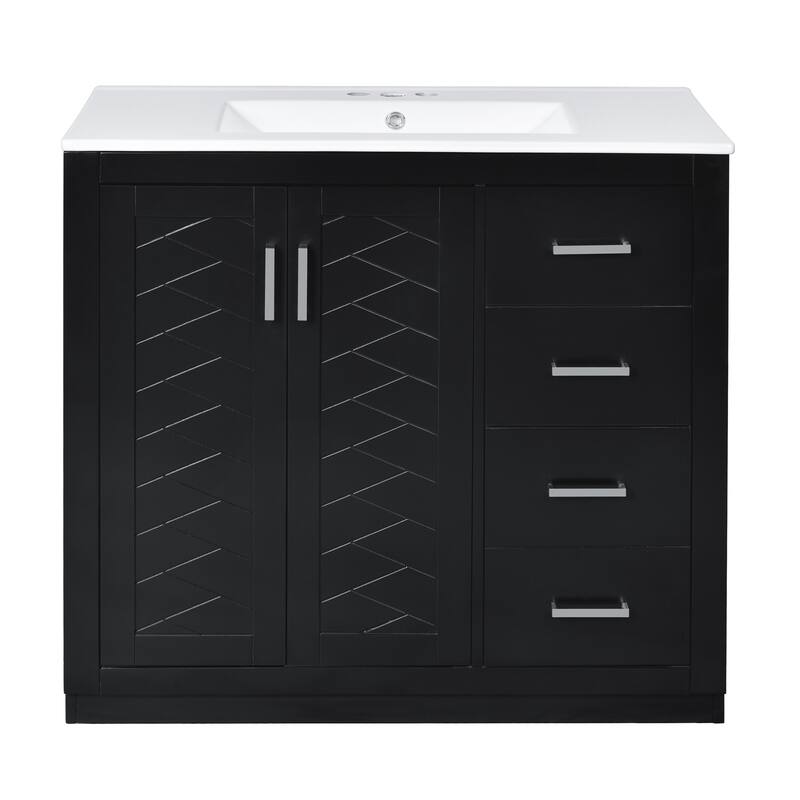 GDFStudio 36'' Bathroom Vanity with Ceramic Sink,Freestanding Vanity Set with 3 Drawers& Soft Closing Doors