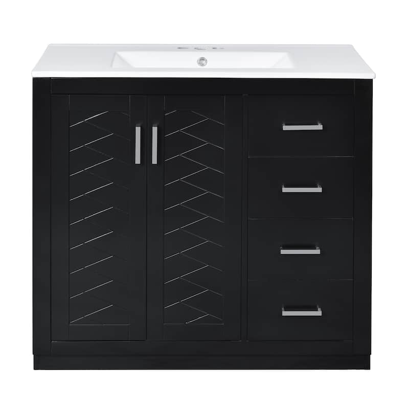 Roomfitters 72" Freestanding Bathroom Vanity with Ceramic Sink, Wood Double Sink Storage Cabinet with Soft Close Drawers