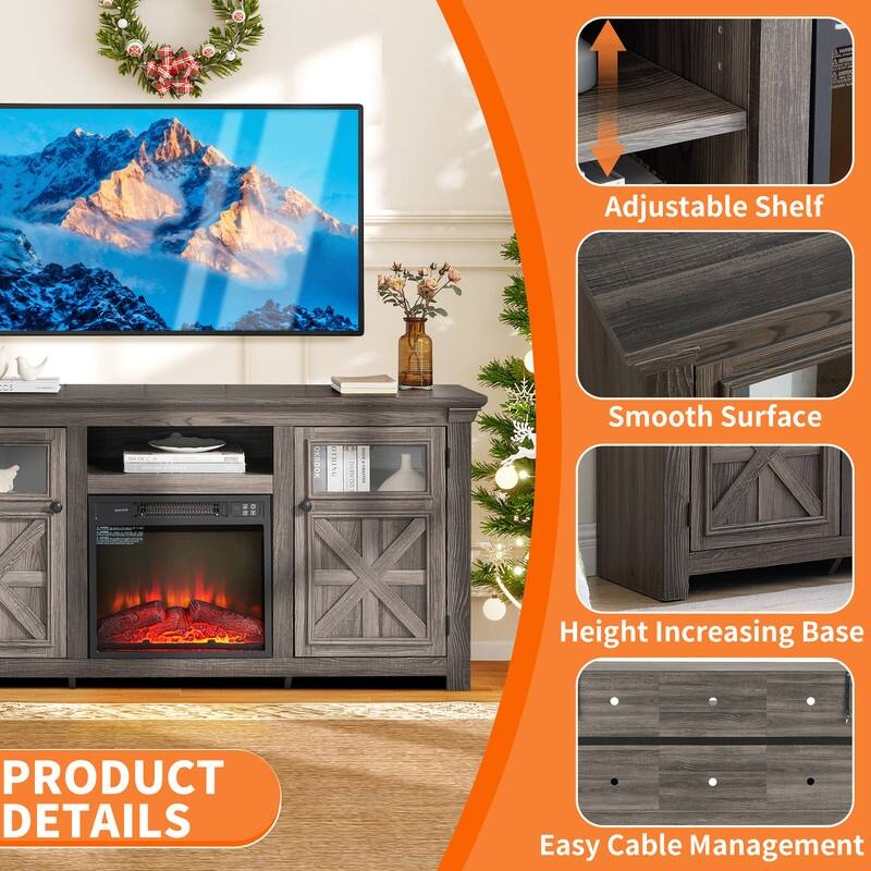 58-60" Fireplace TV Stand for 55-65" TVs w/ 18-23" Insert Farmhouse/Modern/Rustic Barn/Glass Doors Espresso/Grey/Brown/White Oak