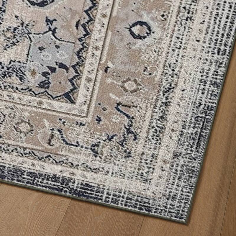 7FT x 5FT Vintage Bohemia Cotton Area Rug with Non-Slip TPR Backing for Indoor Living Room and Entryway - 6' x 7'