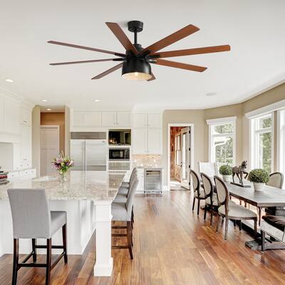 66 Inch Ceiling Fan With 6 Speed Wind 8 Dual Colors Blades Remote Control - Black