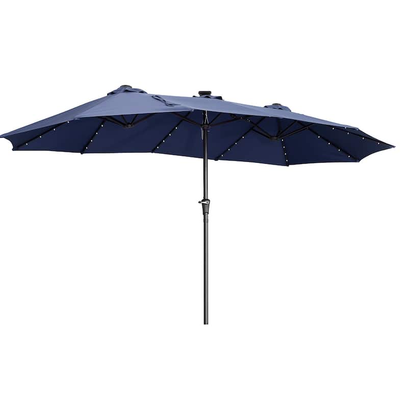 Ainfox 15ft Double-Sided Patio Umbrella with Base Large Outdoor Umbrella with LED Solar Lights