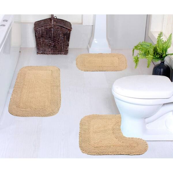 Radiant Collection 100% Cotton Non-Slip Bathroom Rug Set, 3 Piece Machine Washable- Bathroom Rug, Bath Rug, U Shaped Contour