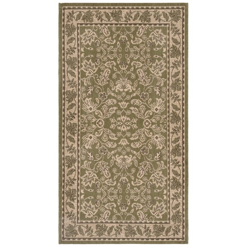 SAFAVIEH Courtyard Shizuka Indoor/ Outdoor Waterproof Patio Backyard Rug - 2'7" x 5' - Green/Creme