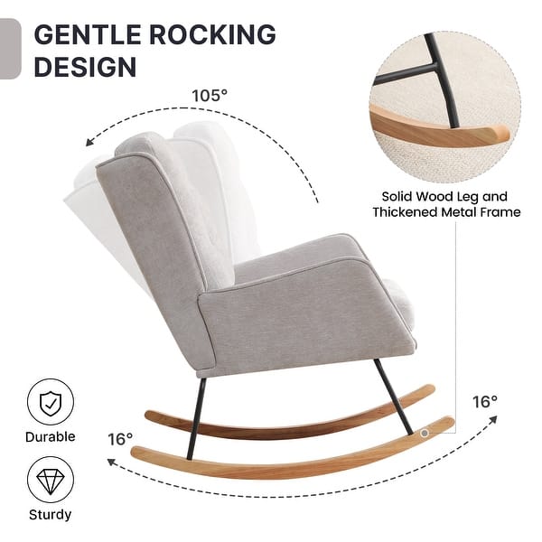 dimension image slide 6 of 10, HOMYKA 25.2” Wide Rocking Chair with Button Accents for Nurseries