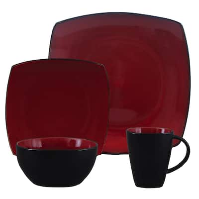 Modern Sheik 16 Piece Squared Dinnerware Set in Red