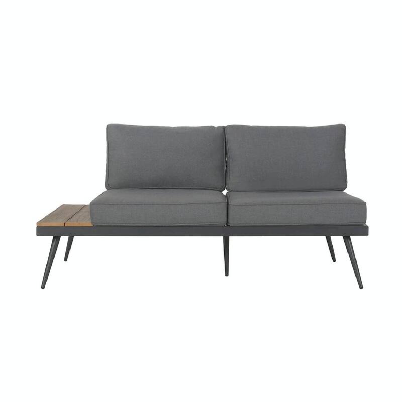 Mid-Century Modern Outdoor Sectional Sofa with Faux Wood Accents