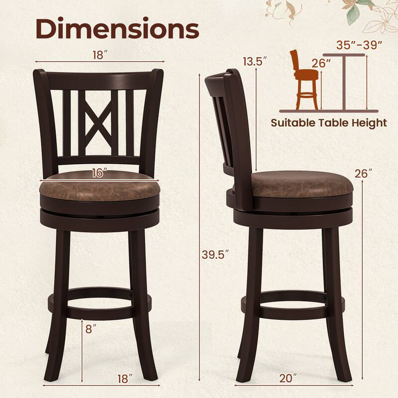 Gymax Set of 2 Bar Stools 26'' Swivel Bar Chairs w/ Footrest Hollowed