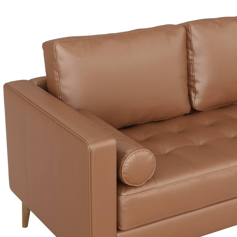 Breeze Mid Century Modern Sofa, Leather Couch with Tufted Cushion and Solid Wood Frame